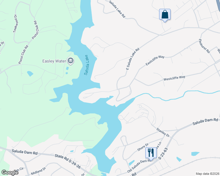 map of restaurants, bars, coffee shops, grocery stores, and more near 1638 East Saluda Lake Road in Greenville