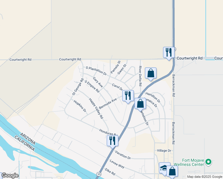 map of restaurants, bars, coffee shops, grocery stores, and more near 10136 Carol Drive in Mohave Valley