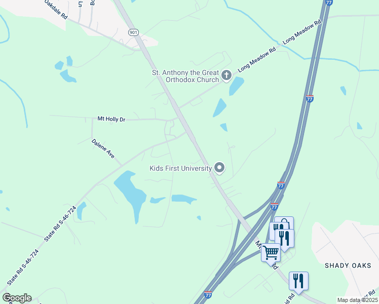 map of restaurants, bars, coffee shops, grocery stores, and more near 2144 Mount Holly Road in Rock Hill