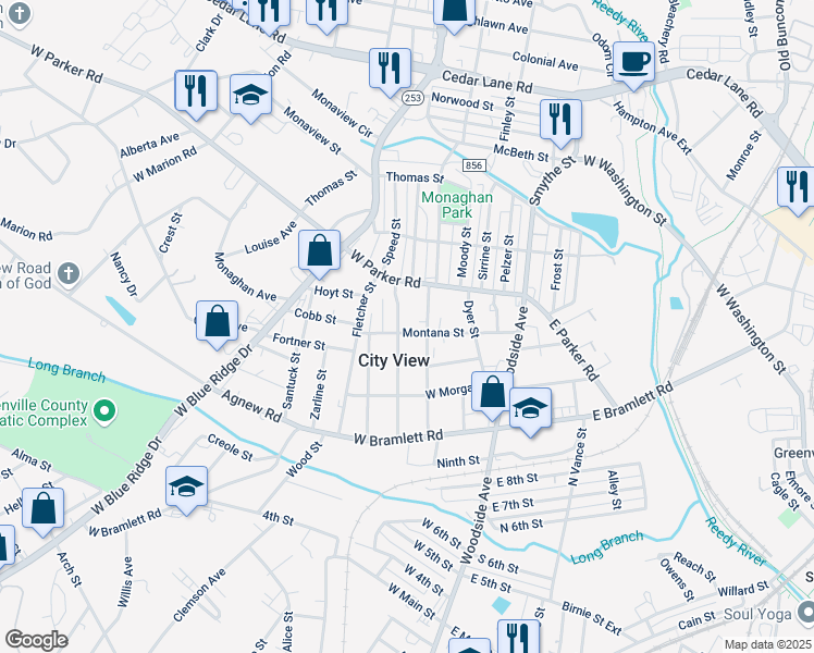 map of restaurants, bars, coffee shops, grocery stores, and more near 206 Henderson Street in Greenville