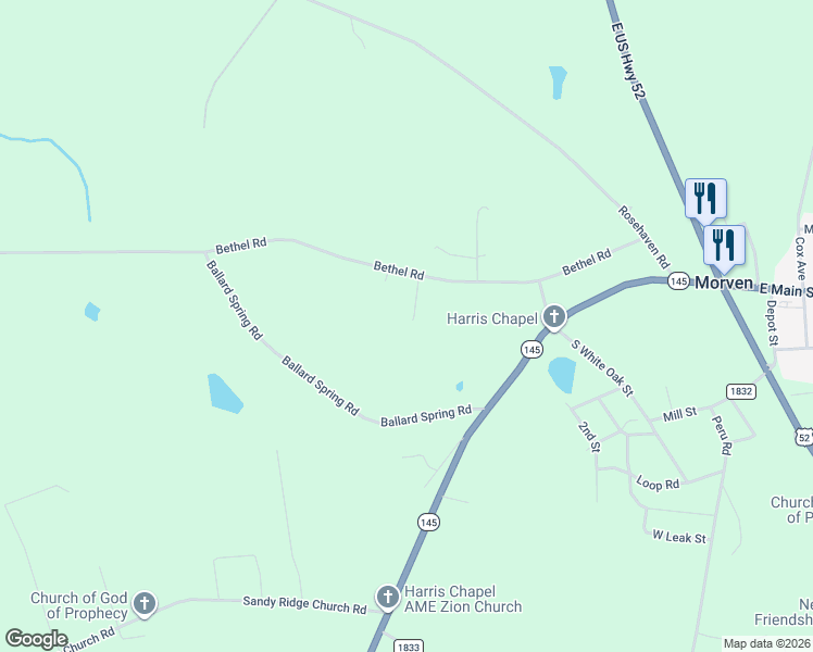 map of restaurants, bars, coffee shops, grocery stores, and more near 104 Deberry Lane in Morven