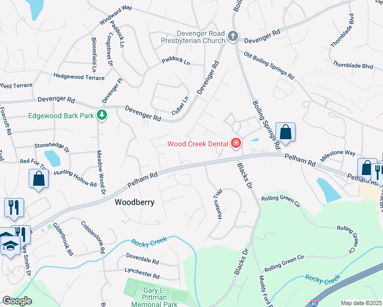 map of restaurants, bars, coffee shops, grocery stores, and more near 1943 Pelham Road in Greenville