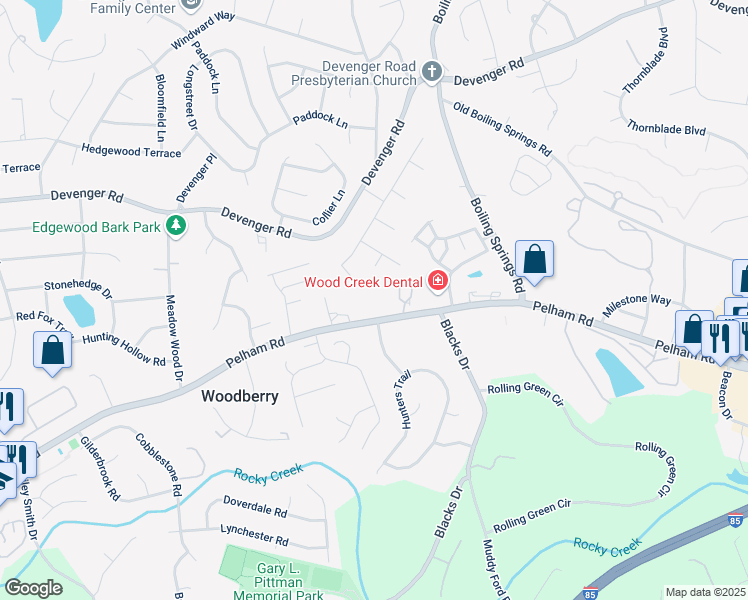 map of restaurants, bars, coffee shops, grocery stores, and more near 1949 Pelham Road in Greenville