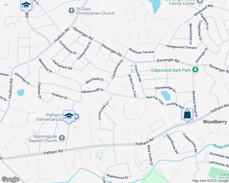 map of restaurants, bars, coffee shops, grocery stores, and more near 19 Red Fox Court in Greenville