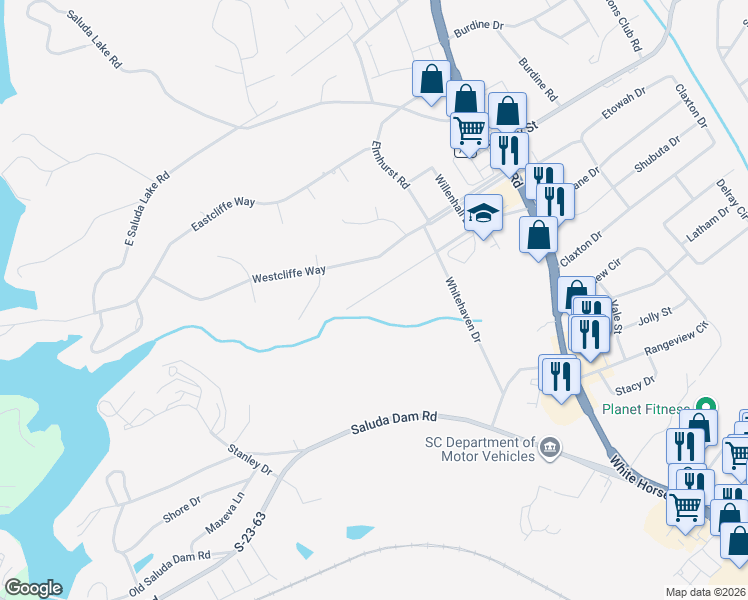 map of restaurants, bars, coffee shops, grocery stores, and more near 225 Eastbourne Road in Greenville