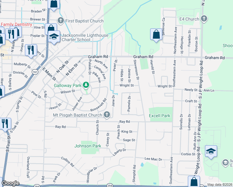 map of restaurants, bars, coffee shops, grocery stores, and more near 1100 Towering Oaks Drive in Jacksonville