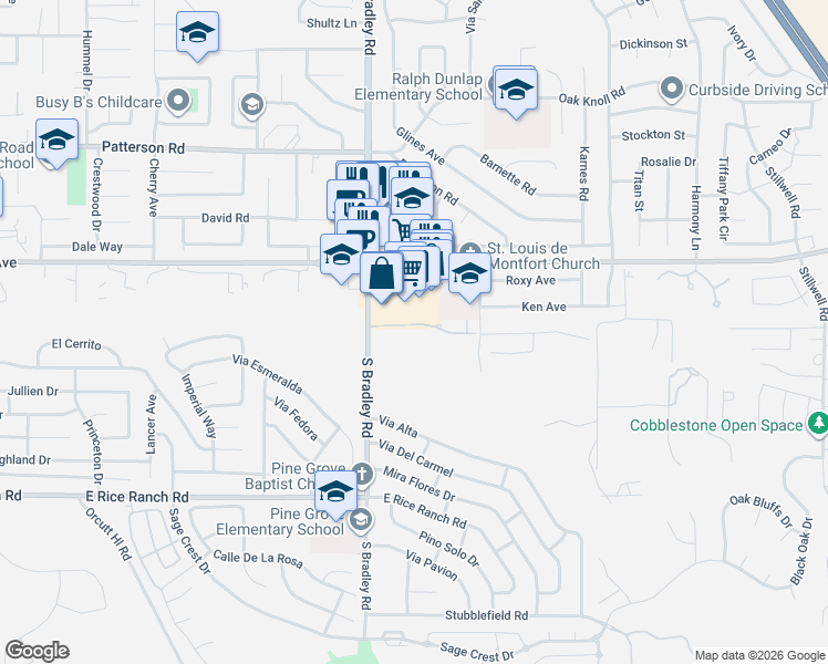 map of restaurants, bars, coffee shops, grocery stores, and more near 1118 Via Mavis in Santa Maria