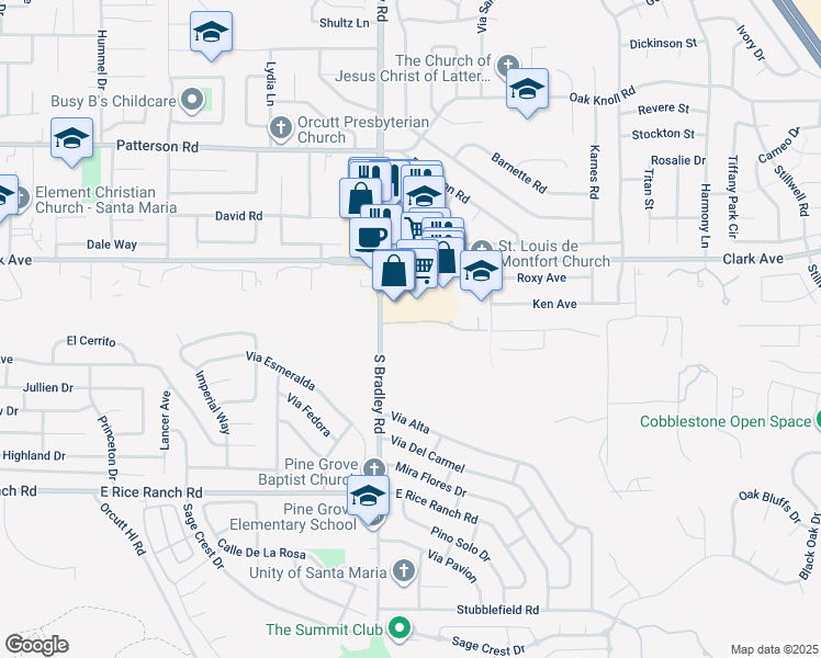 map of restaurants, bars, coffee shops, grocery stores, and more near 1108 Via Mavis in Santa Maria