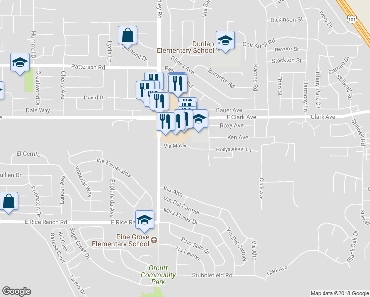 map of restaurants, bars, coffee shops, grocery stores, and more near 1126 Via Mavis in Santa Maria