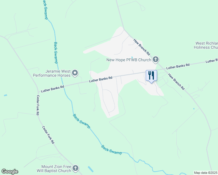 map of restaurants, bars, coffee shops, grocery stores, and more near 205 Wingspread Lane in Beulaville