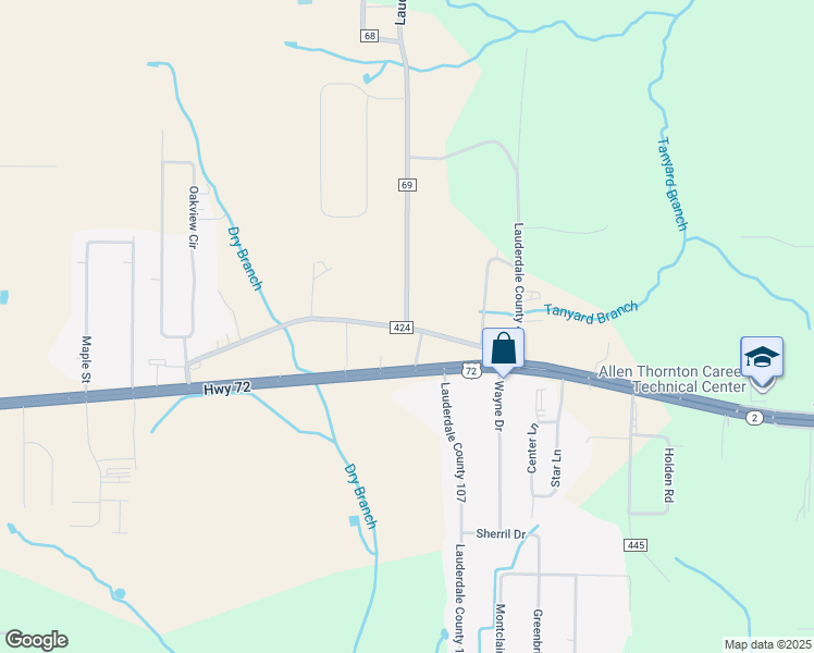 map of restaurants, bars, coffee shops, grocery stores, and more near 170 County Road 69 in Killen