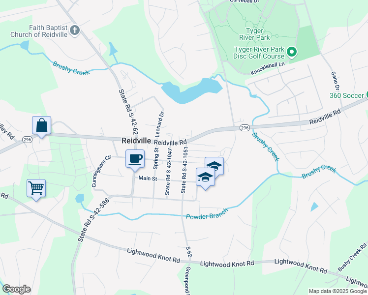 map of restaurants, bars, coffee shops, grocery stores, and more near 104 Gaston Drive in Woodruff