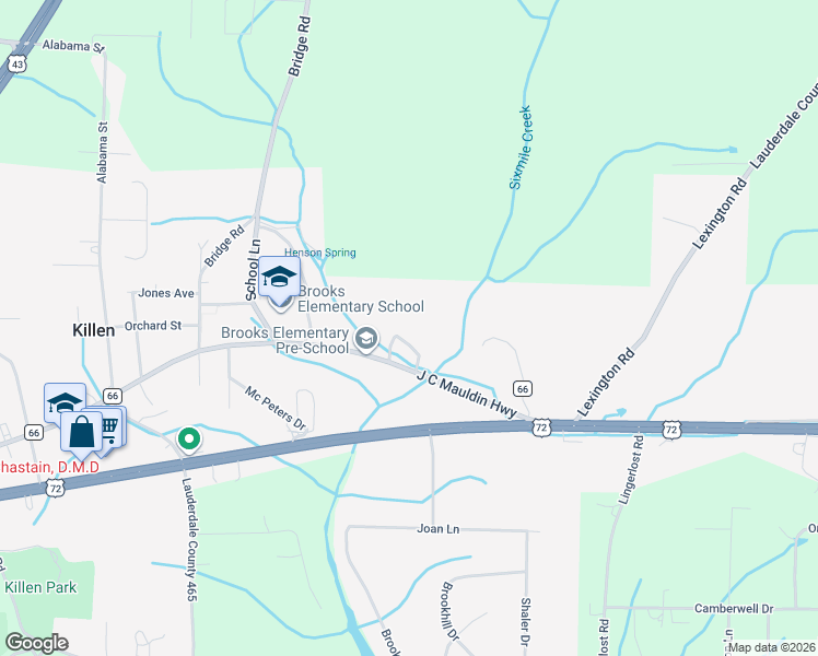 map of restaurants, bars, coffee shops, grocery stores, and more near 131 Simpson Street in Killen