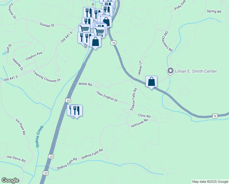 map of restaurants, bars, coffee shops, grocery stores, and more near 99 Katies Way in Clayton