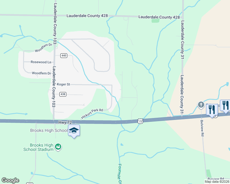 map of restaurants, bars, coffee shops, grocery stores, and more near 167-399 Fawn Lane in Killen