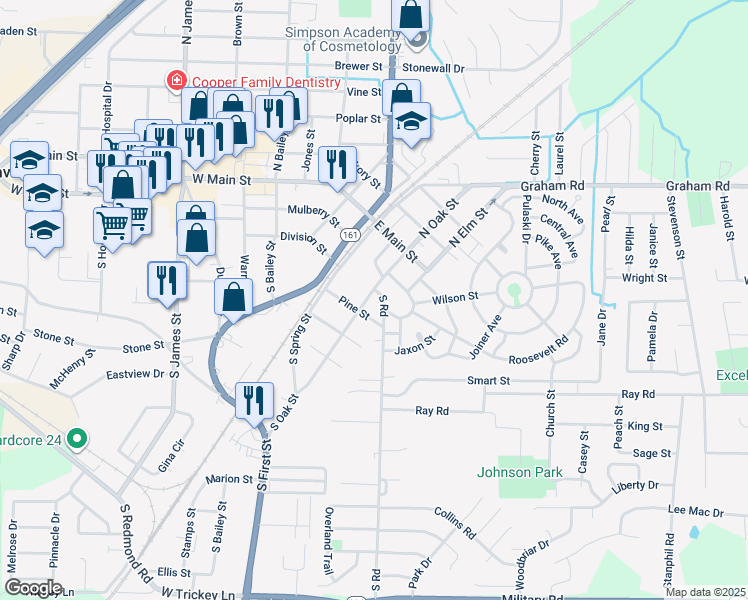 map of restaurants, bars, coffee shops, grocery stores, and more near 303 South Oak Street in Jacksonville