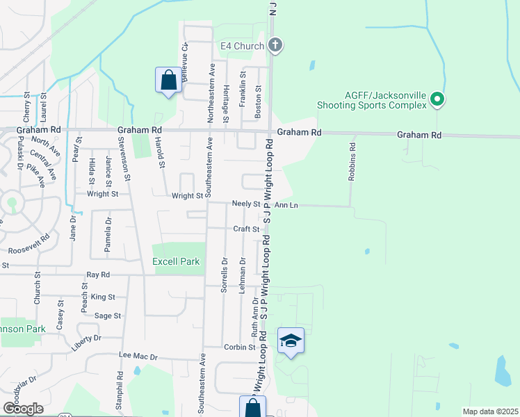 map of restaurants, bars, coffee shops, grocery stores, and more near 1813 Neely Street in Jacksonville