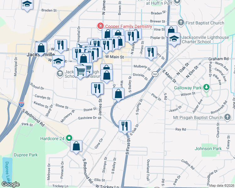 map of restaurants, bars, coffee shops, grocery stores, and more near 513 Dupree Drive in Jacksonville