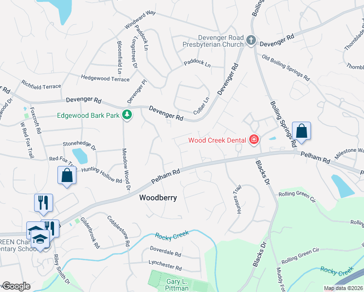map of restaurants, bars, coffee shops, grocery stores, and more near 45 Pelham Townes Drive in Greenville