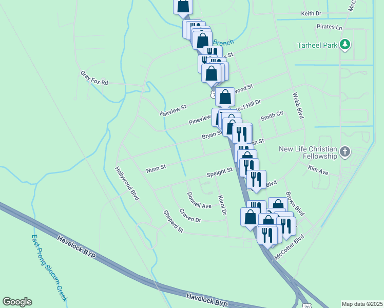 map of restaurants, bars, coffee shops, grocery stores, and more near 116 Nunn Street in Havelock
