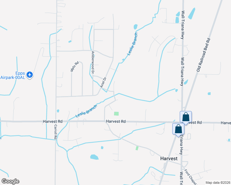 map of restaurants, bars, coffee shops, grocery stores, and more near 103 Lorene Drive in Harvest