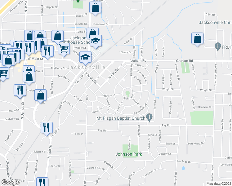 map of restaurants, bars, coffee shops, grocery stores, and more near 123 Wilson Street in Jacksonville