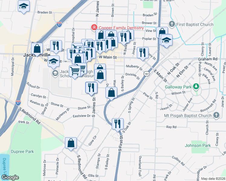 map of restaurants, bars, coffee shops, grocery stores, and more near 513 Dupree Drive in Jacksonville