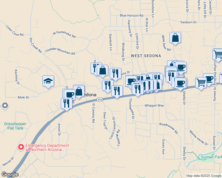 map of restaurants, bars, coffee shops, grocery stores, and more near 2800-2876 Southwest Dr in Sedona