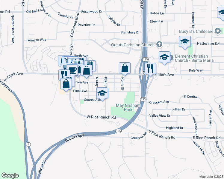 map of restaurants, bars, coffee shops, grocery stores, and more near 610 Pinal Avenue in Orcutt
