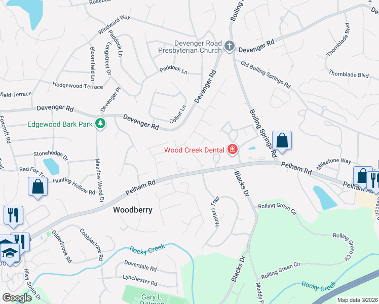 map of restaurants, bars, coffee shops, grocery stores, and more near 1943 Pelham Road in Greenville