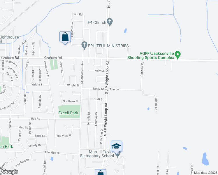 map of restaurants, bars, coffee shops, grocery stores, and more near 404 South J P Wright Loop Road in Jacksonville