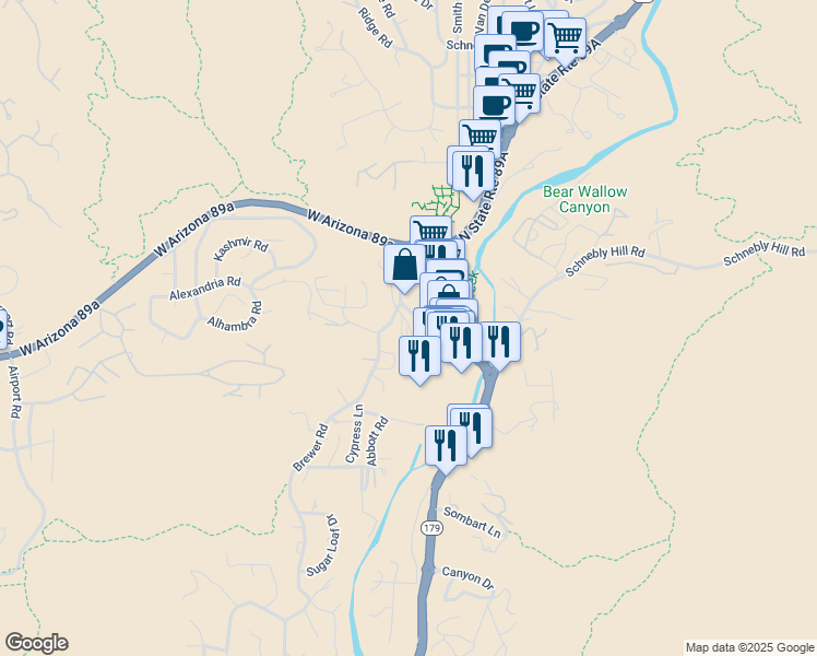 map of restaurants, bars, coffee shops, grocery stores, and more near 81 Soldier Washington Drive in Sedona