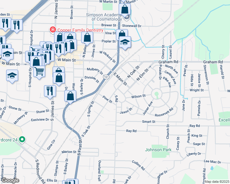 map of restaurants, bars, coffee shops, grocery stores, and more near 303 South Oak Street in Jacksonville