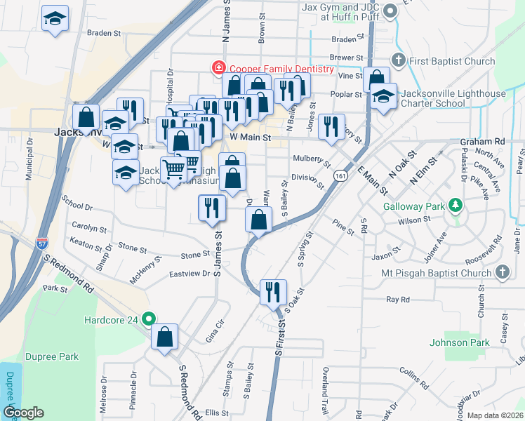 map of restaurants, bars, coffee shops, grocery stores, and more near 513 Dupree Drive in Jacksonville