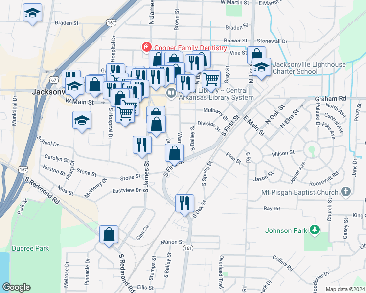 map of restaurants, bars, coffee shops, grocery stores, and more near 501 Warren Street in Jacksonville