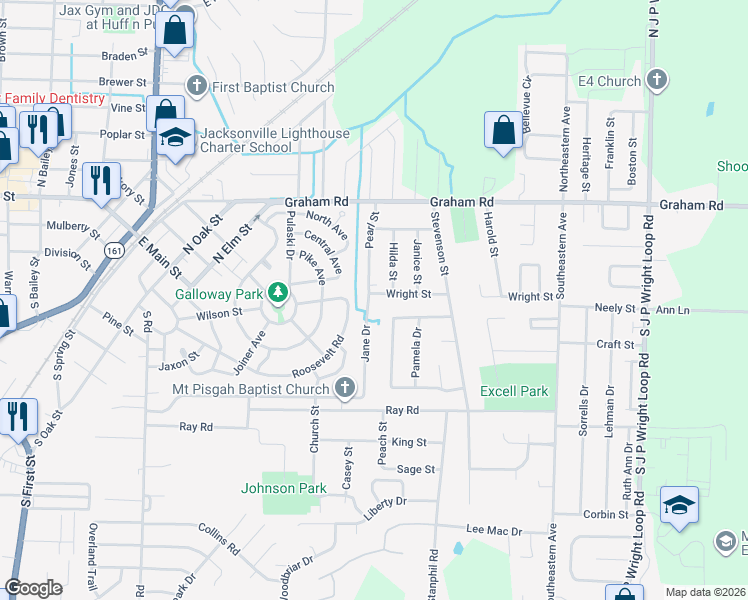 map of restaurants, bars, coffee shops, grocery stores, and more near 1100 Towering Oaks Drive in Jacksonville