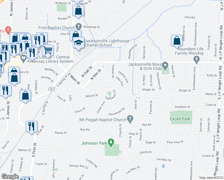 map of restaurants, bars, coffee shops, grocery stores, and more near 114 Galloway Circle in Jacksonville