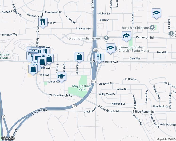 map of restaurants, bars, coffee shops, grocery stores, and more near 830 Union Avenue in Santa Maria