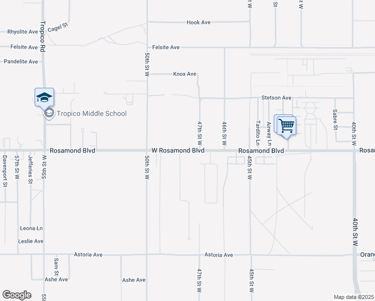 map of restaurants, bars, coffee shops, grocery stores, and more near 4800 West Rosamond Boulevard in Rosamond