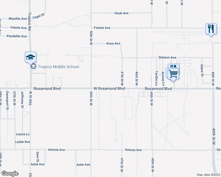 map of restaurants, bars, coffee shops, grocery stores, and more near Rosamond Boulevard in Rosamond