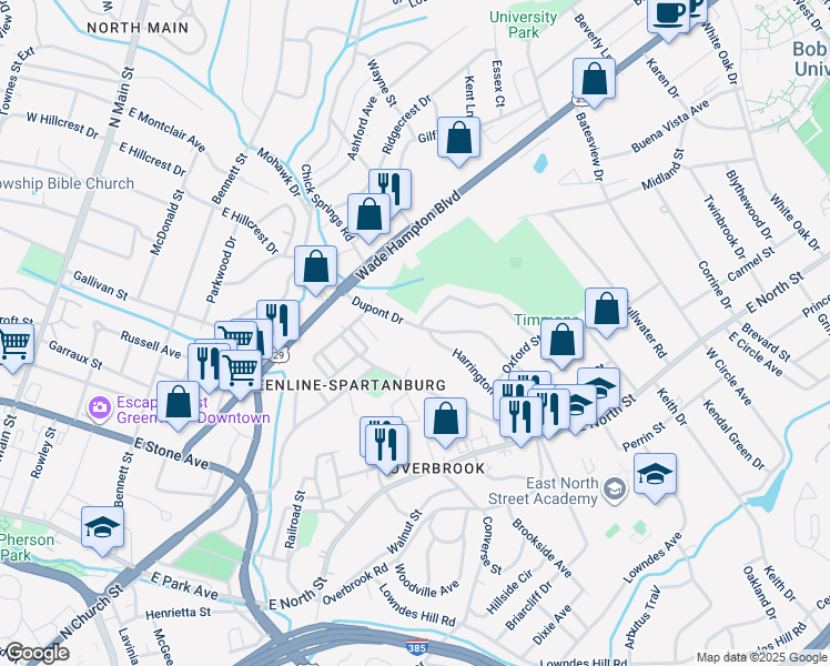 map of restaurants, bars, coffee shops, grocery stores, and more near 60 Kirkwood Lane in Greenville