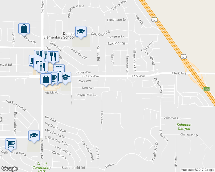 map of restaurants, bars, coffee shops, grocery stores, and more near 1377 Ken Avenue in Santa Maria