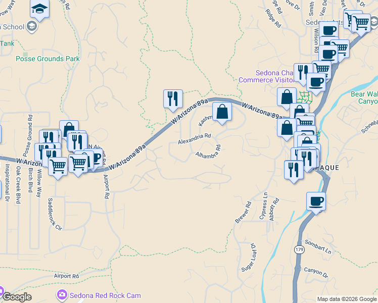 map of restaurants, bars, coffee shops, grocery stores, and more near 10 Granada Road in Sedona