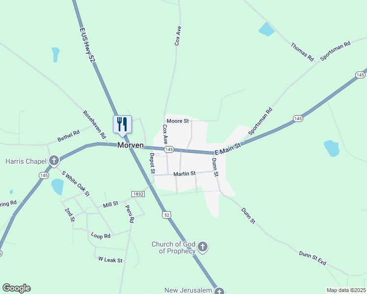 map of restaurants, bars, coffee shops, grocery stores, and more near 117 North Church Street in Morven