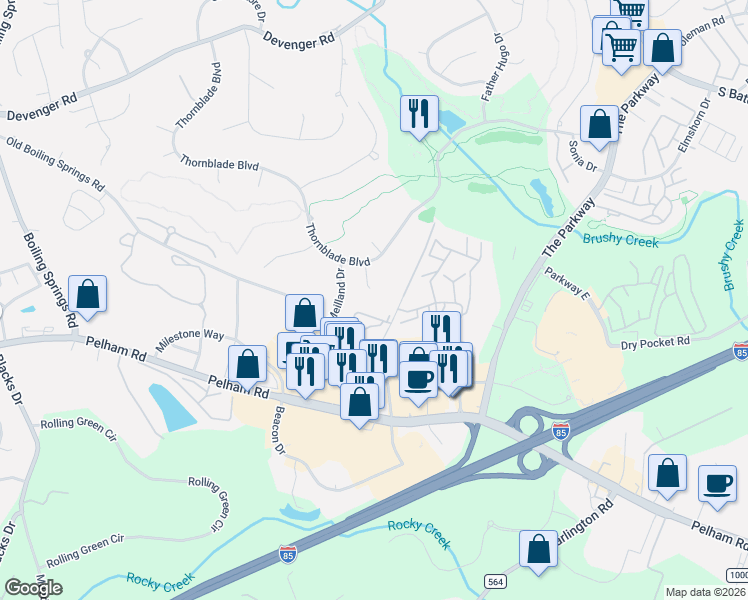 map of restaurants, bars, coffee shops, grocery stores, and more near 5 Rubaiyat Court in Greer