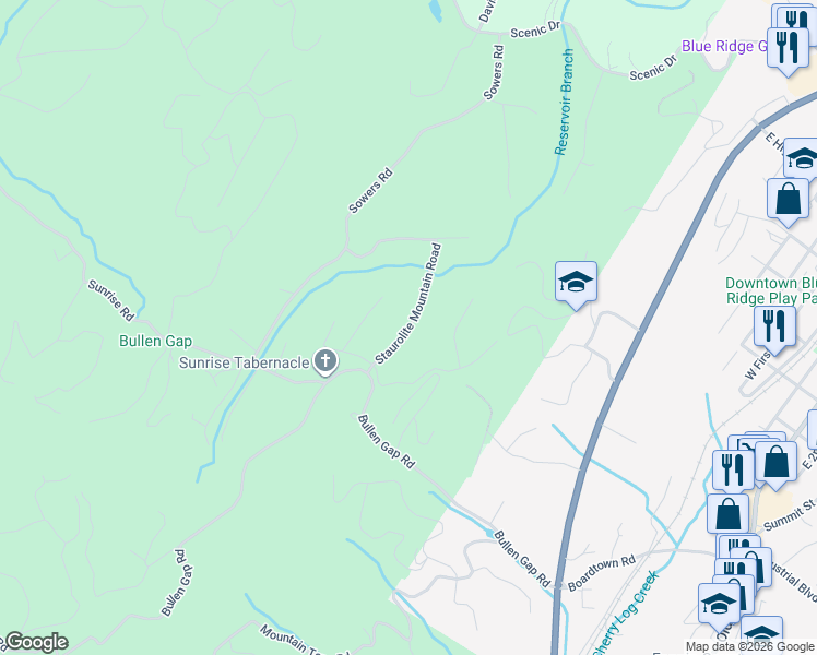 map of restaurants, bars, coffee shops, grocery stores, and more near 78 Long View Lane in Blue Ridge