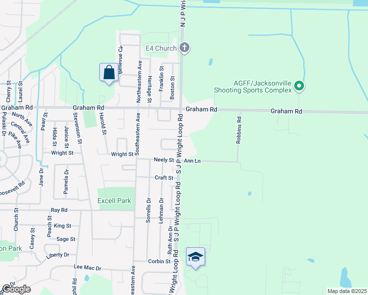 map of restaurants, bars, coffee shops, grocery stores, and more near 306 South J P Wright Loop Road in Jacksonville