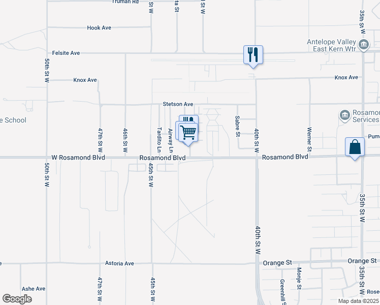 map of restaurants, bars, coffee shops, grocery stores, and more near 3080 Sedona Avenue in Rosamond