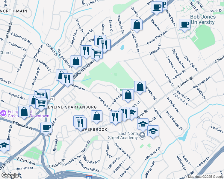 map of restaurants, bars, coffee shops, grocery stores, and more near 23 Kirkwood Lane in Greenville