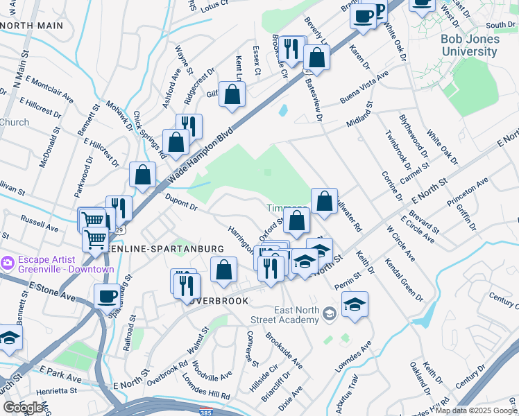 map of restaurants, bars, coffee shops, grocery stores, and more near 23 Kirkwood Lane in Greenville